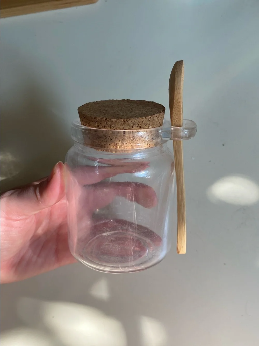 Small Glass Salt Cellar with Cork Lid and Bamboo Spoon